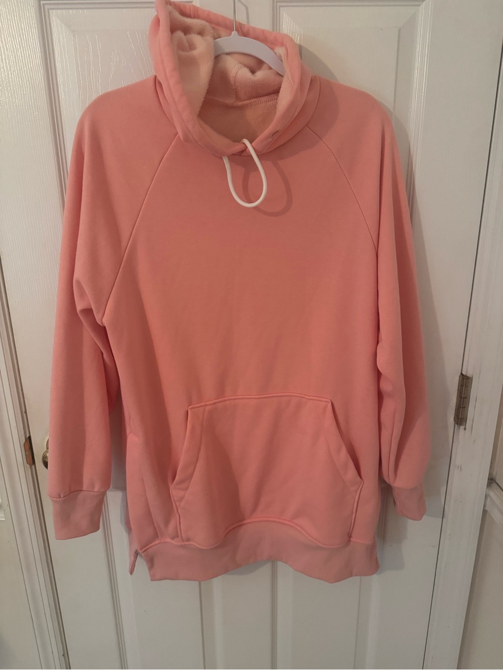 Warm Coral Pink Funnel Neck Pullover Hoodie